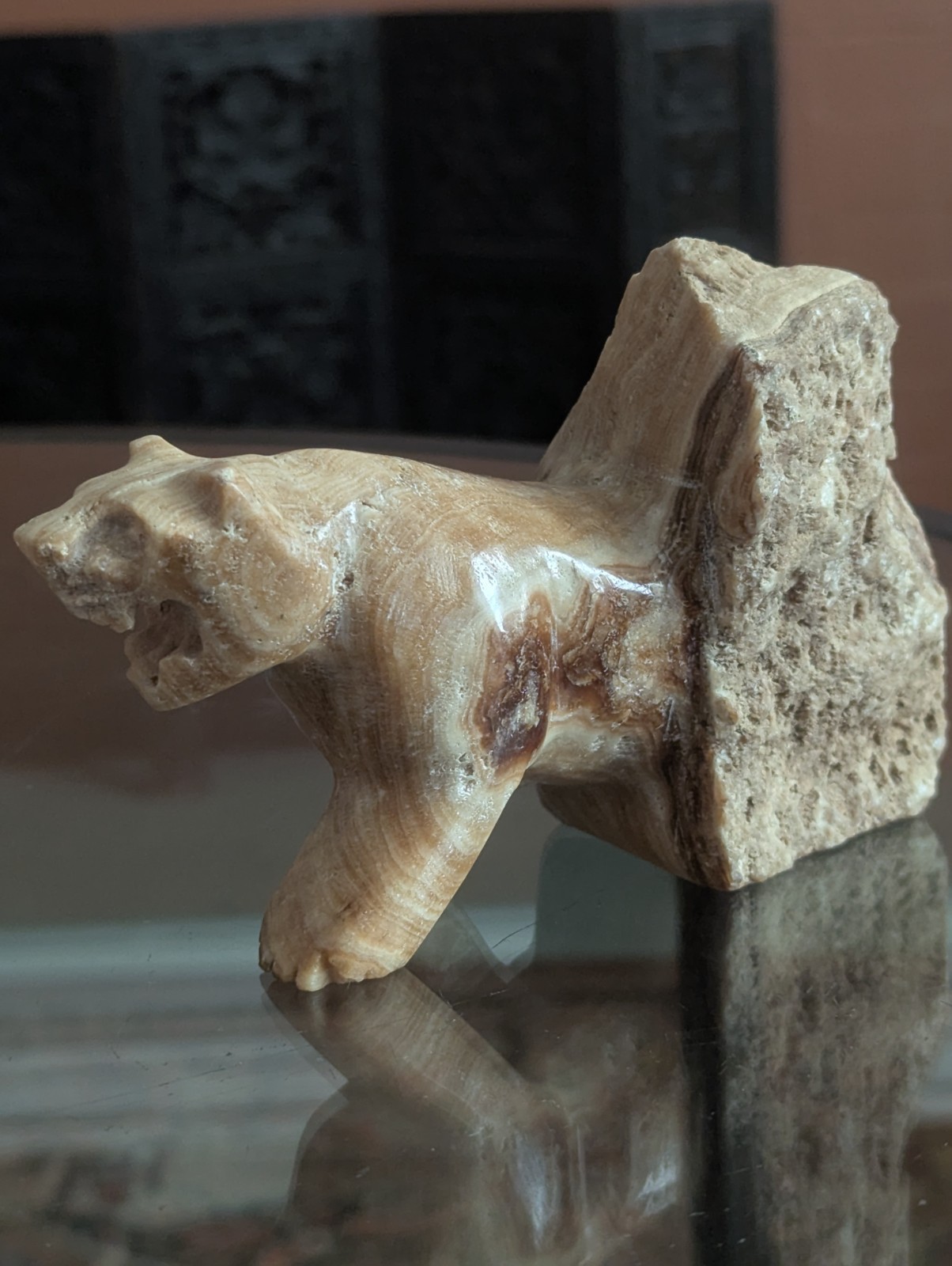 Vintage Carved Stone Panther Puma Cat Statue Figurine Mountain Lion Natural Art