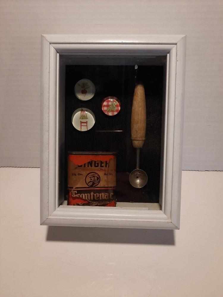 Refurbished Vintage Found Miniatures Shadow Box Assemblage Kitchen Wall Hanging
