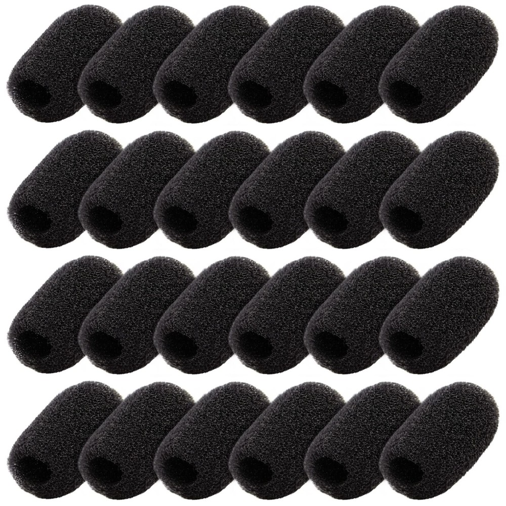 24 Pack Mini Foam Windscreen for Headset Microphone Black