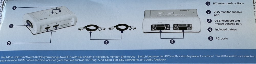 TK207K Trendnet TK-207K 2 PORT USB KVM SWITCH KIT WITH CABLES