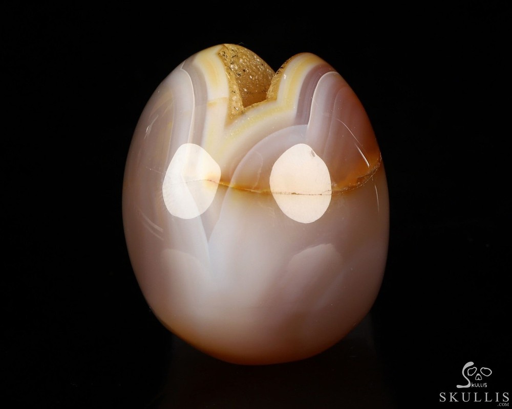 2.0" Agate Geode Hand Carved Crystal Skull, Realistic