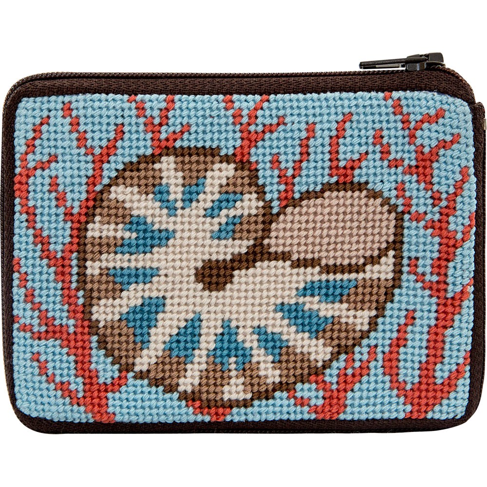 Shell and Coral Needlepoint Coin Purse Kit- Stitch & Zip