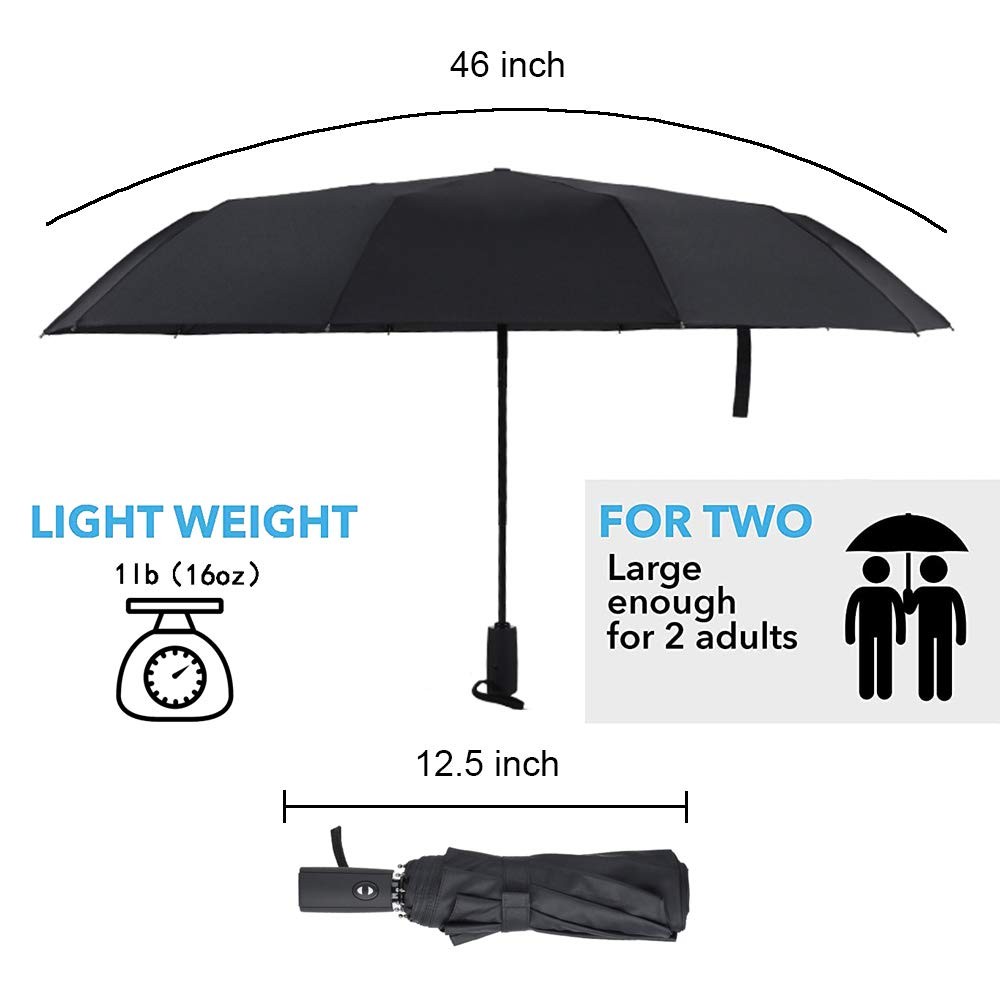 UBUDDY 2 PACK Automatic Auto Open Close Large Canopy 46 Inches, Black+Blue