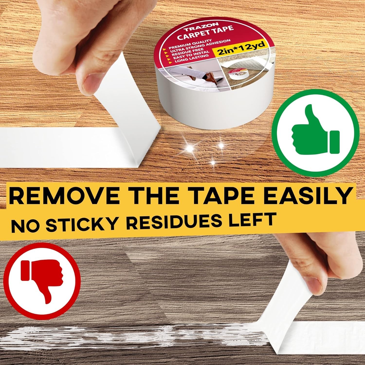 Carpet Tape Double Sided - Rug Tape Grippers for Hardwood Floors and Area Rugs