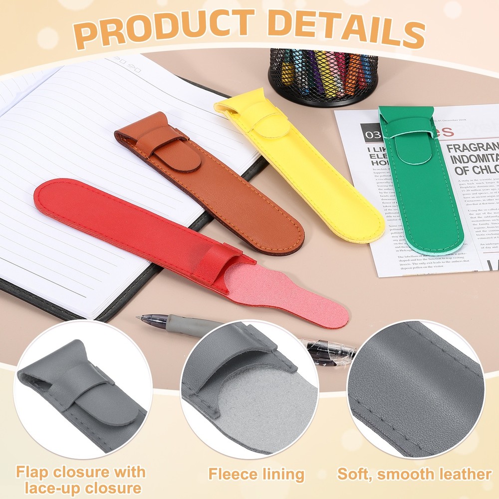 2 Pcs Leather Pen Pouch, Flip Single Pen Case Holder, Gray