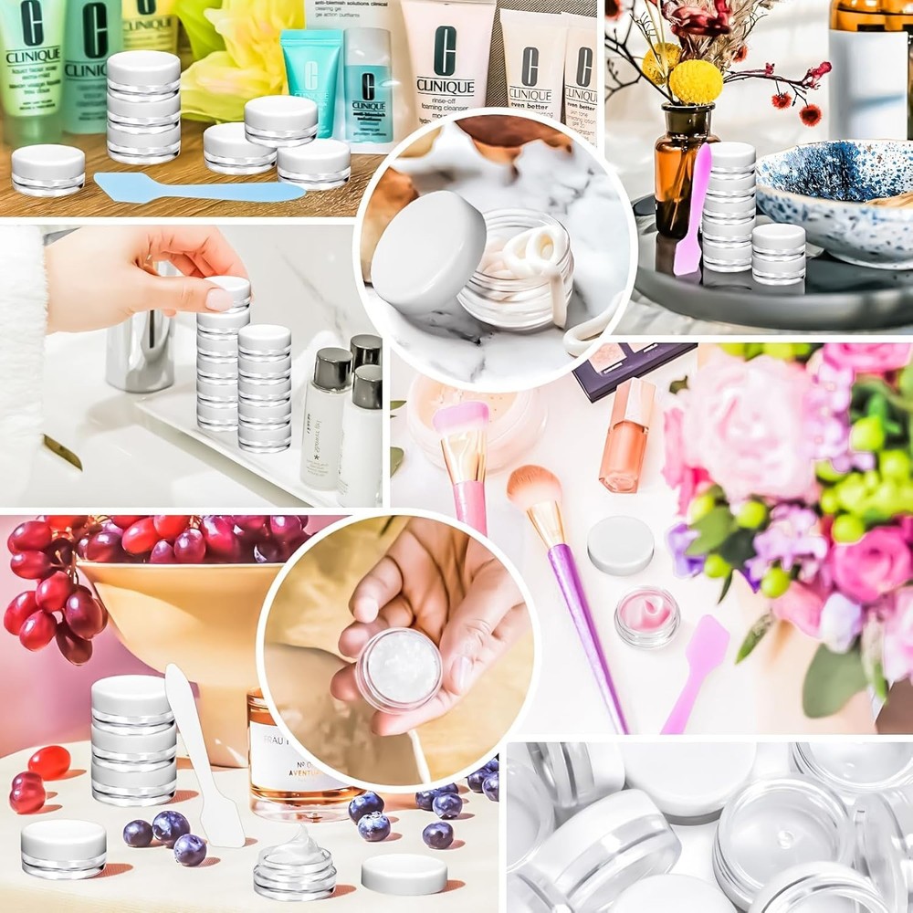 100 Pcs 3g Empty Plastic Containers with White Lids Tiny Makeup Sample Container