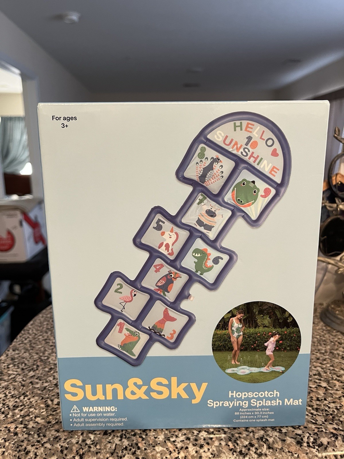 Sun & Sky Hopscotch Spraying Splash Pad Sprinkler Play Mat 88 " X 30.3 " New