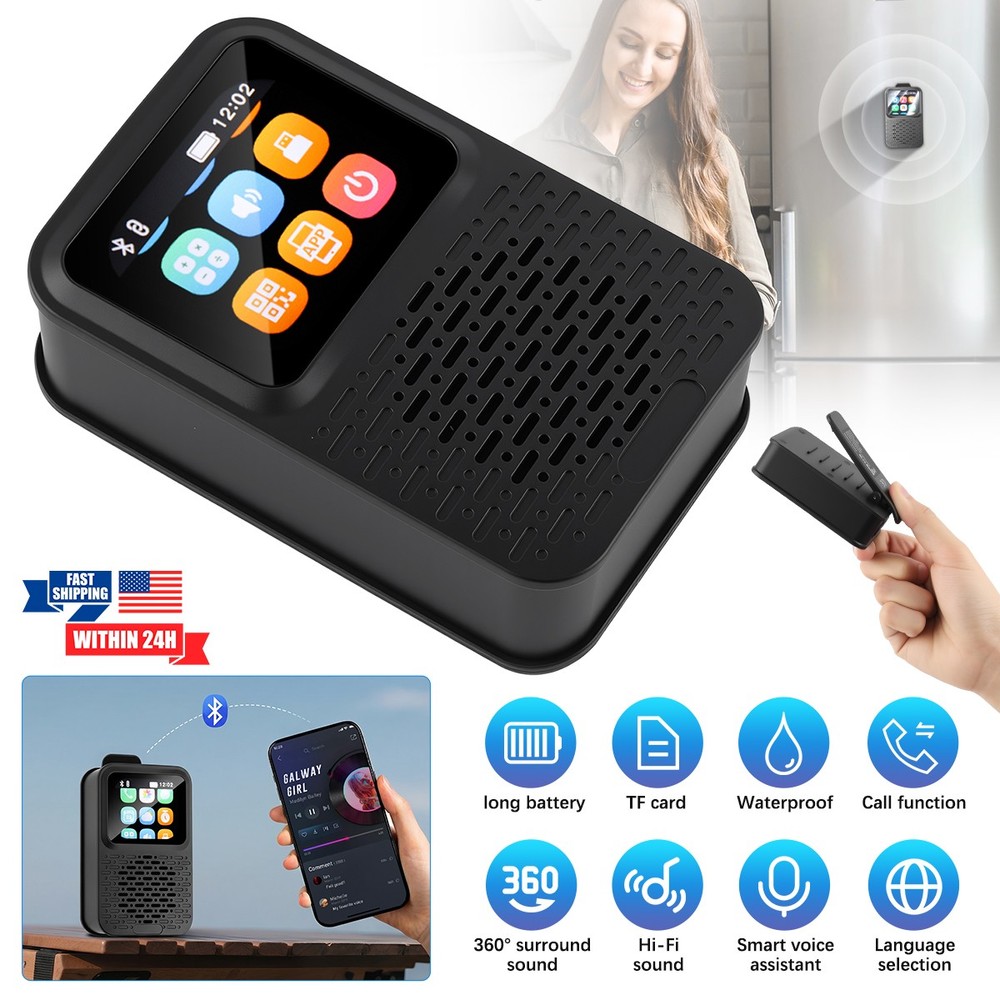 Portable Bluetooth Speaker Waterproof LED Touch Screen Wearable Smart Speaker