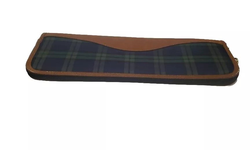 Vintage Leather Plaid Green Brown Neck Tie Travel Case -