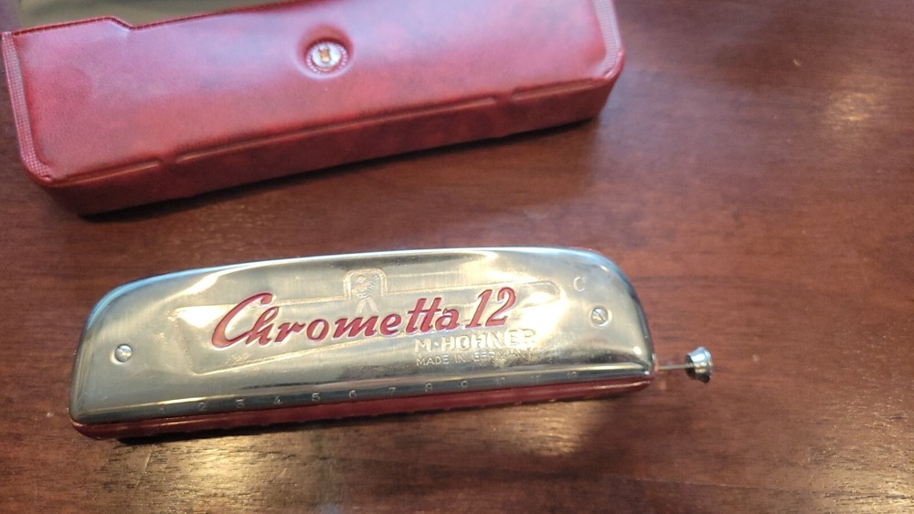 Vintage Hohner Chrometta 12 Harmonica & Case "C"