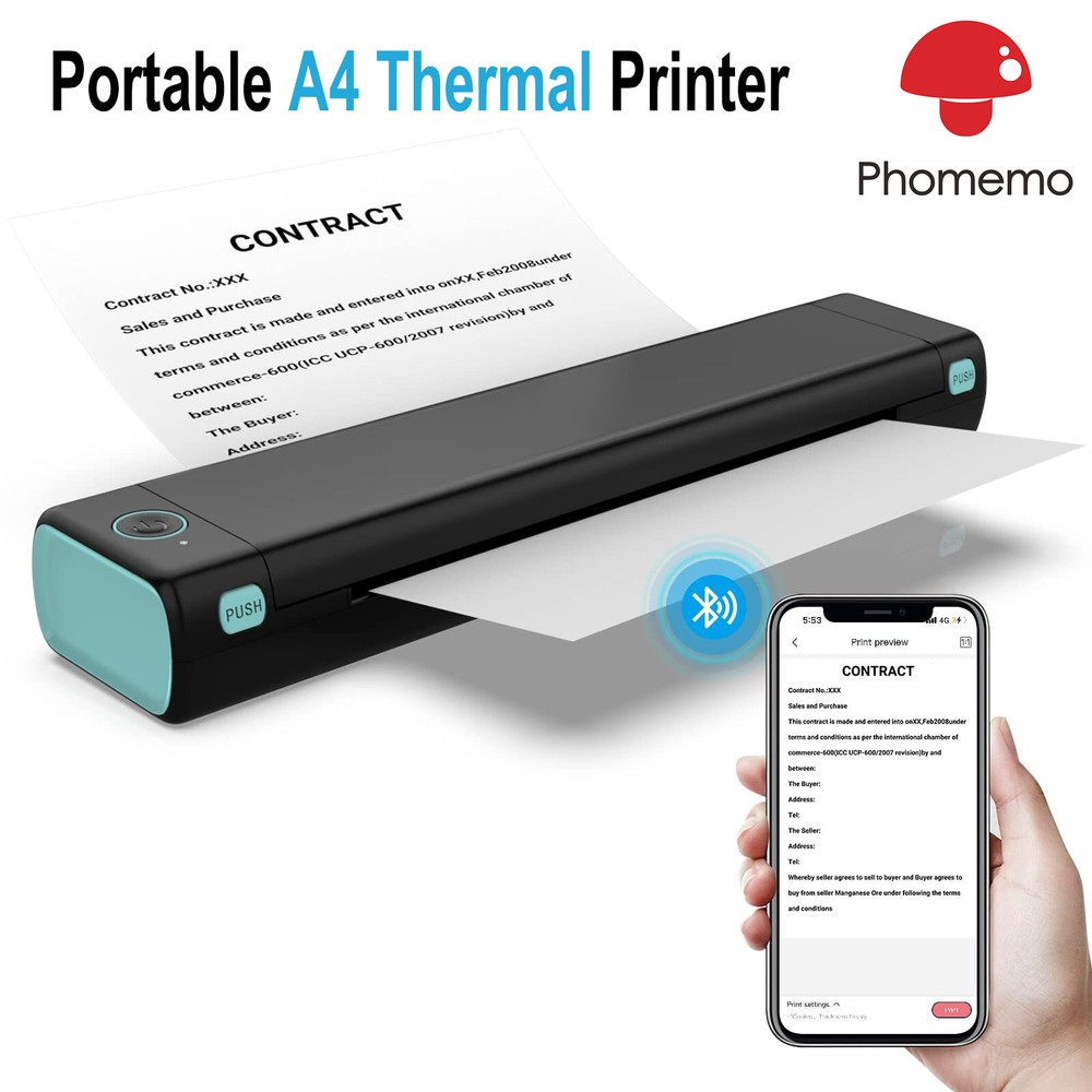 Portable Printers Wireless for Travel - M08F-A4 Bluetooth Thermal Printer