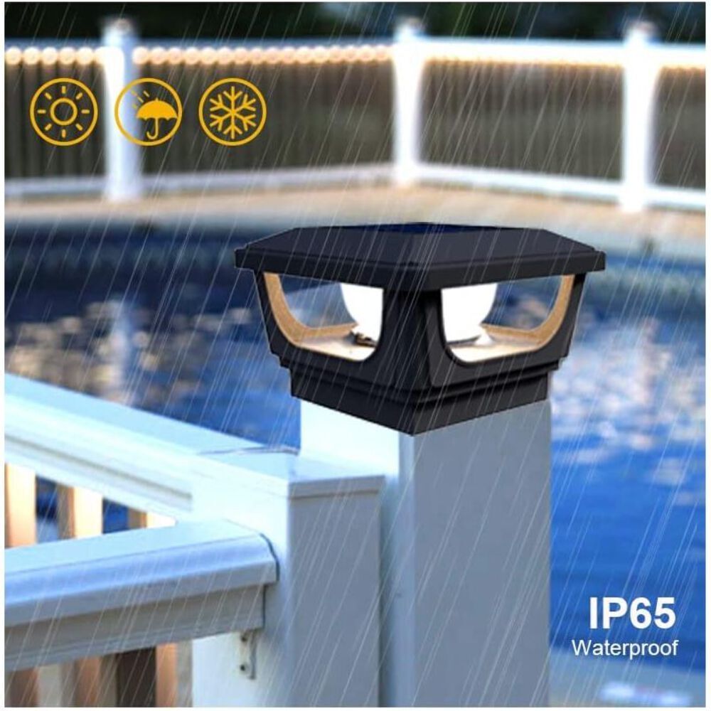Solar Post Cap Lights for 3x3, 4X4, 5x5 Posts - BLACK (2 PACK) BICSGL-12BLK