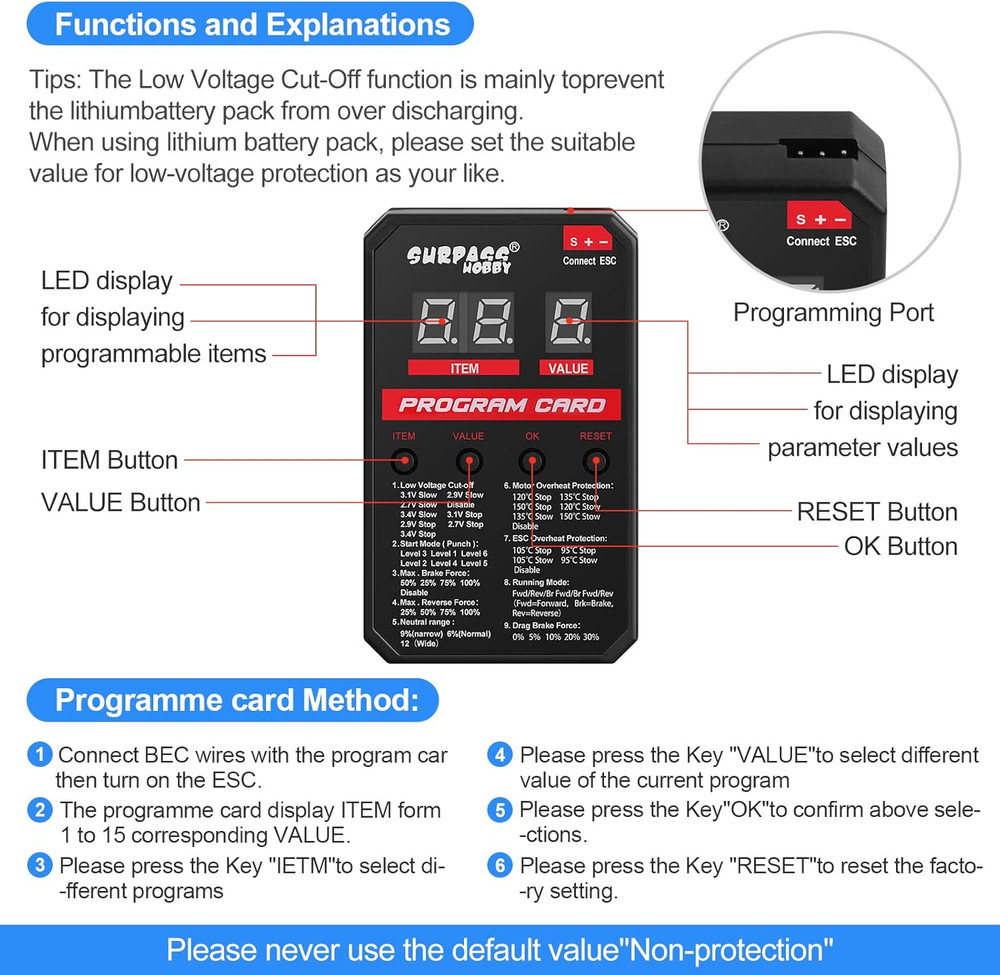 Surpass Hobby ESC Programming Card RC Car Electronic Speed Controller LED Progra