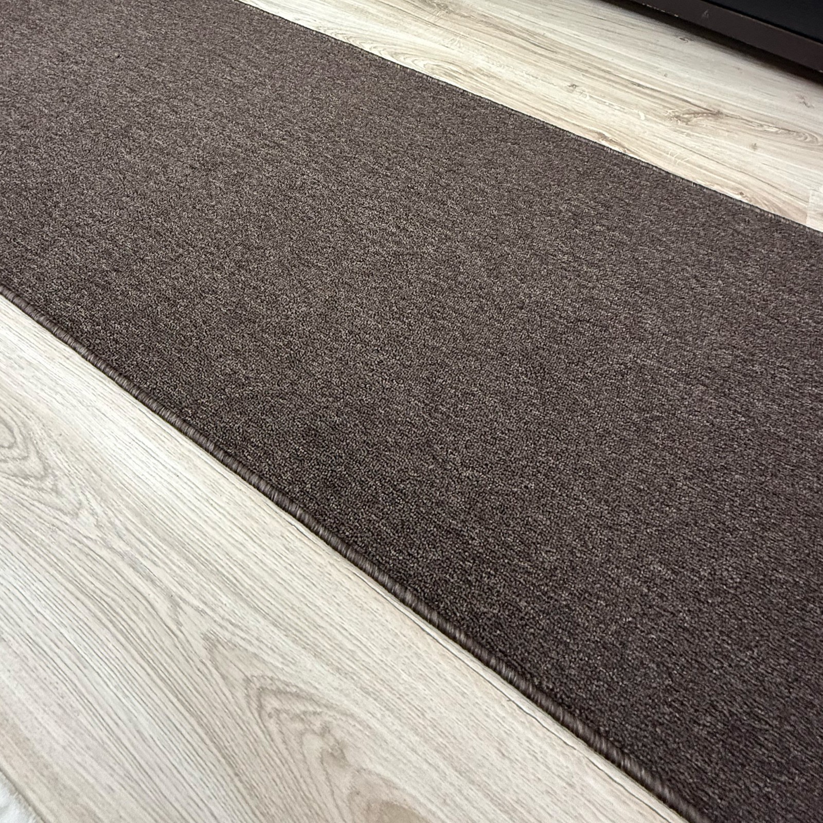 Custom Size Anti-Slip Machine Washable Low Profile Loop Pile Brown Runner Rug