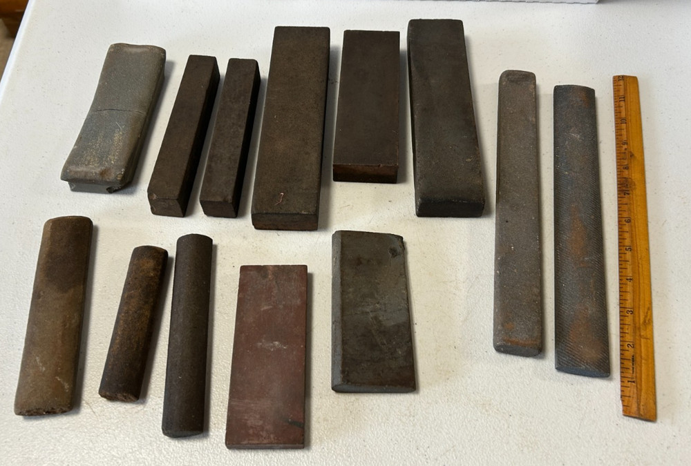 13 Vintage Sharpening Stones Various Shapes & Sizes