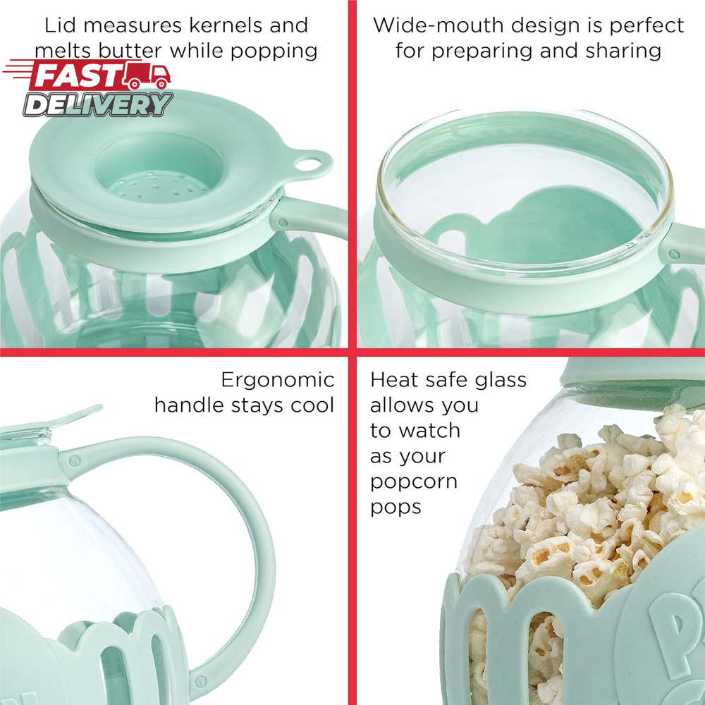 Ecolution Patented Micro-Pop Microwave Popcorn Popper with Temperature Safe Glas