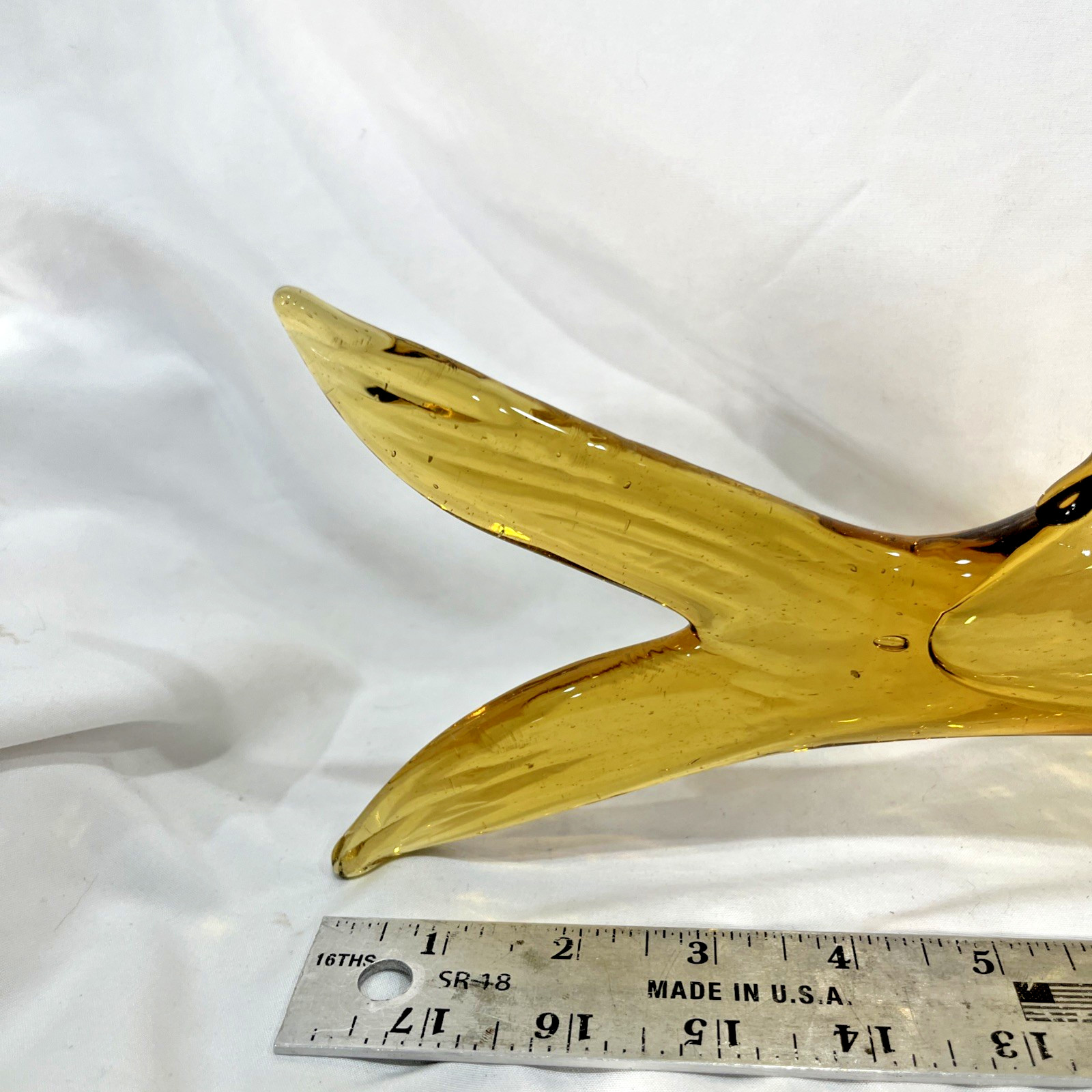 Vintage Amber Green Murano Crackle Glass Fish Decanter