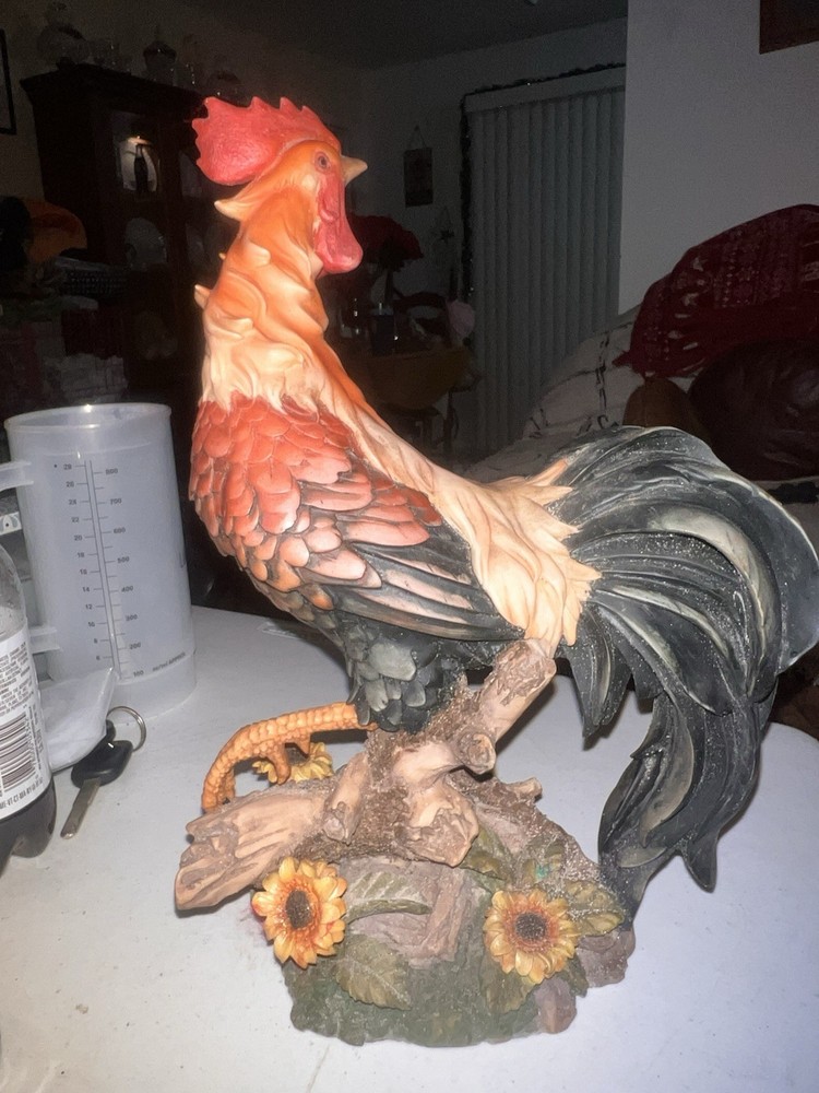 Vintage Hand painted Solid Ceramic Standing Rooster 13” Tall