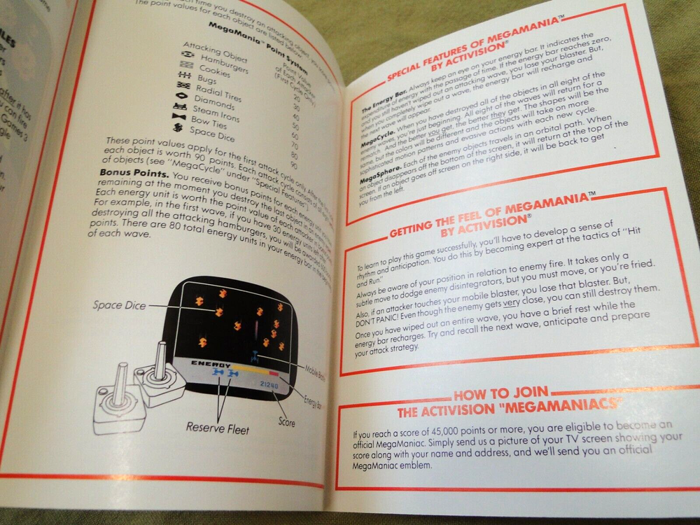 Vintage 1982 Atari: Megamania Manual