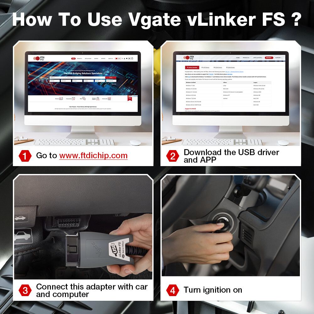 Vgate vLinker FS USB ELM327 OBD2 Scanner For Ford FORScan HS/MS-CAN Auto Switch