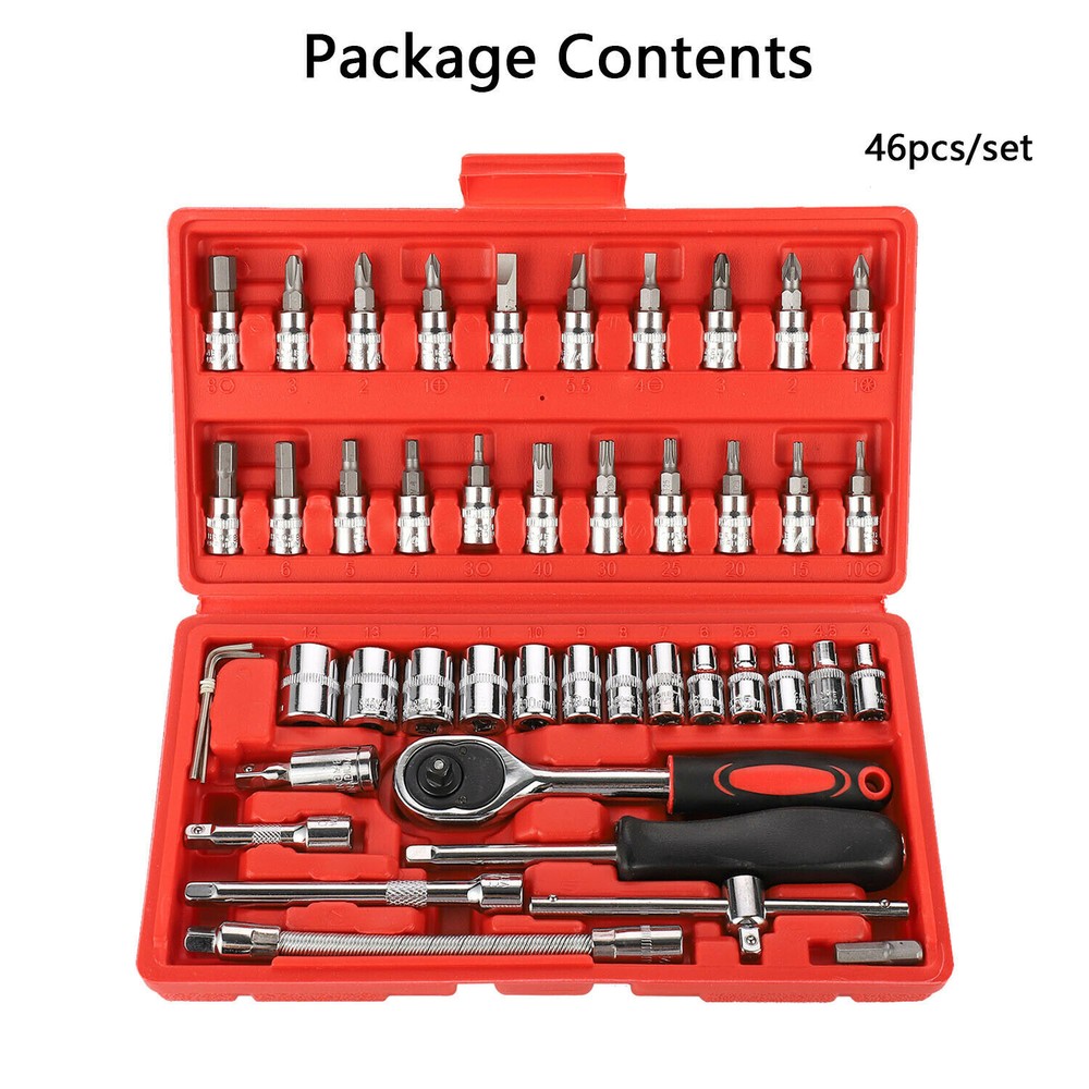 46-Pieces Ratchet Spanner Wrench Socket Set 1/4" Screwdriver Bits Hand Tool Kit