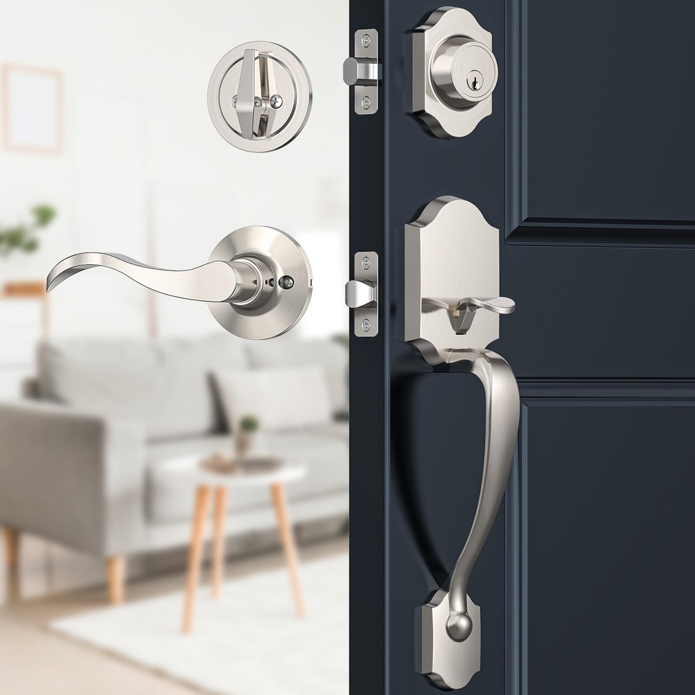 Brightify Satin Nickel Front Door Lock Set, Entry Wave-Satin