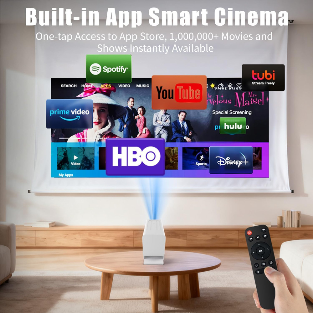 Mini Projector with WiFi and Bluetooth, 1080P Supported Smart Projector with Bui