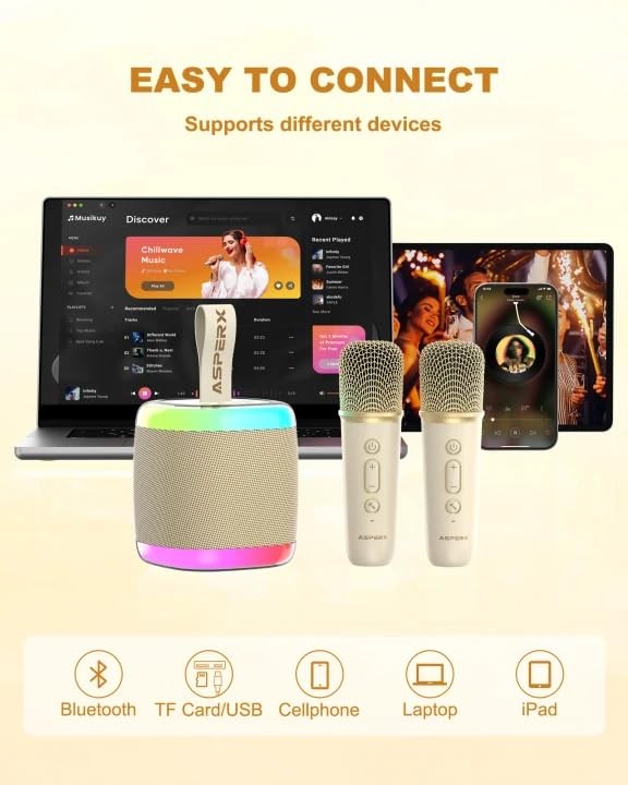 Karaoke Machine Portable Bluetooth Speaker with 2 Wireless Mics - 2500mAh