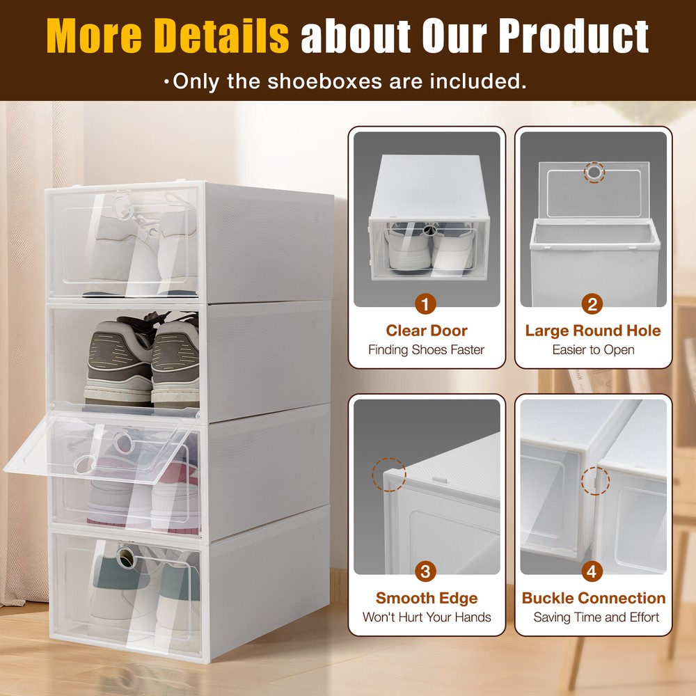 24Pcs Shoe Storage Box Clear Plastic Shoes Case Stackable Organizer Display
