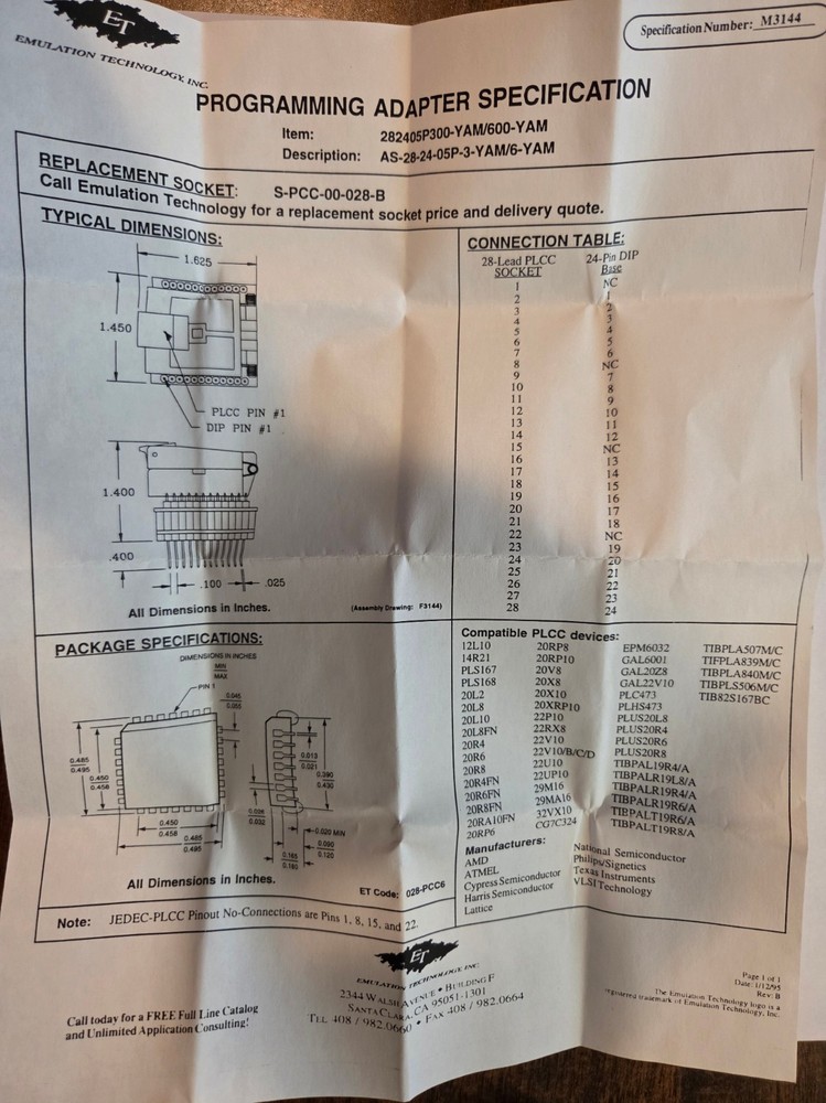 282405P600-YAM EMULATION TECHNOLOGY SOCKET
