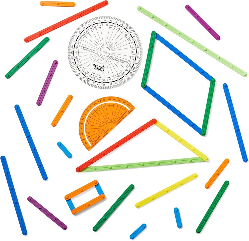 hand2mind AngLegs Starter Set with 2 Protractors, Geometry Multicolor