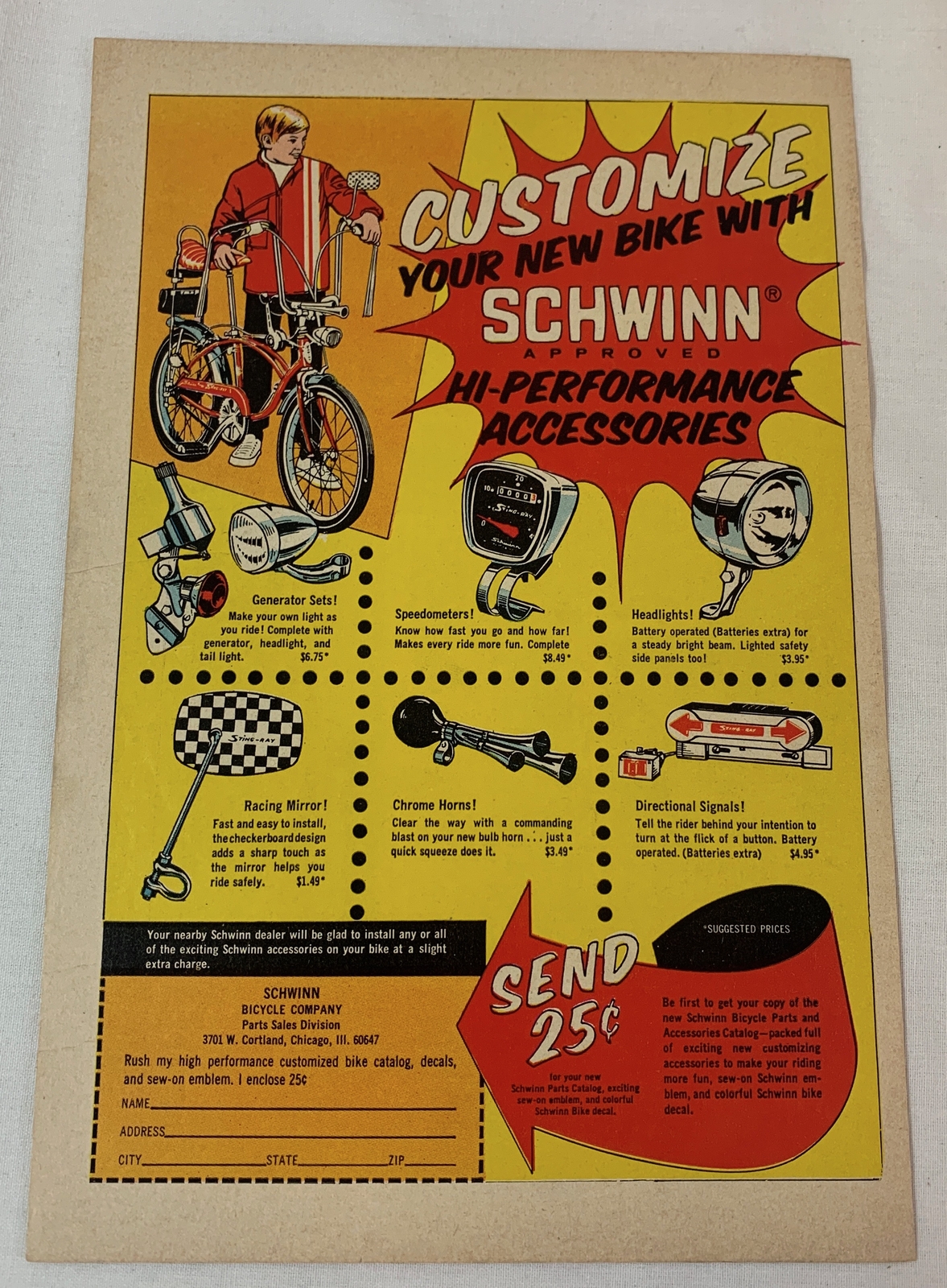 1972 ad page ~ CUSTOMIZE YOUR SCHWINN WITH HI-PERFORMANCE ACCESSORIES