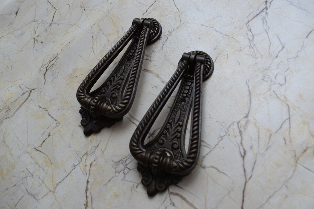 Vintage Cast Iron Victorian Door Gate Pull Knobs Knocker Handle Ring 2 pic