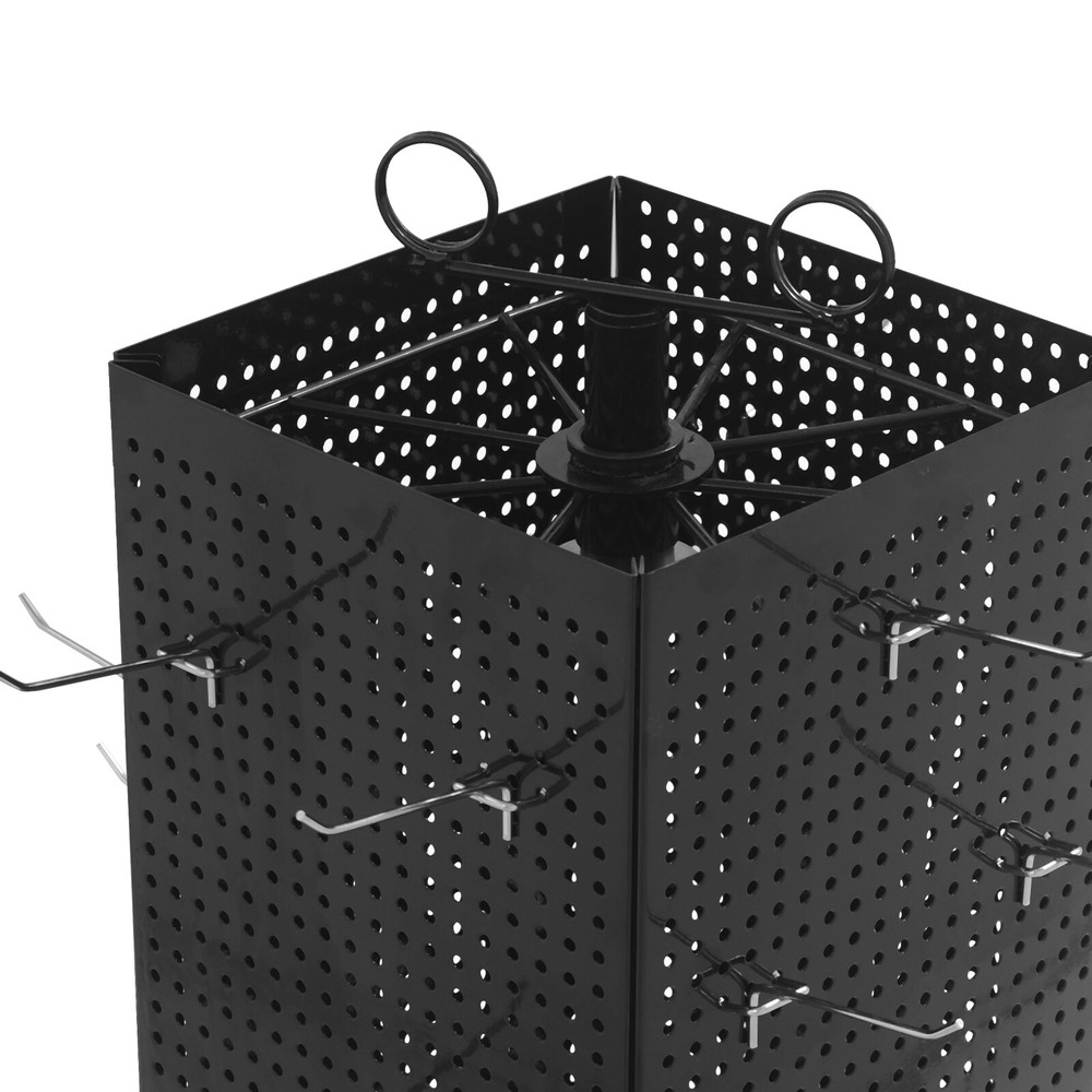 Rotatable 4-Sided Perforated Display Stand with Sturdy Base - Black