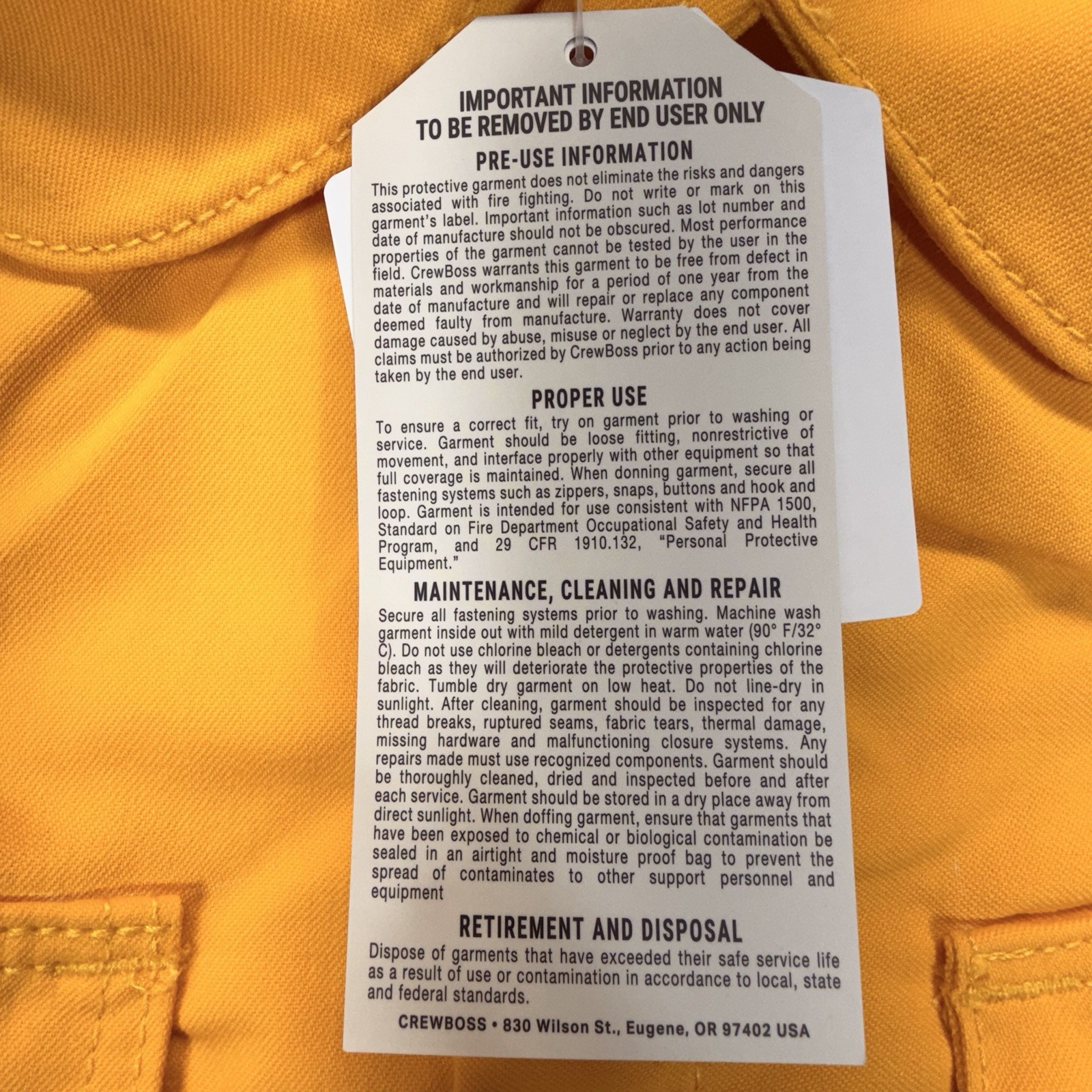 CrewBoss Brush Coat 7.0 oz Tecasafe WLC0117 Yellow Wildland Firefighter Mens XLg