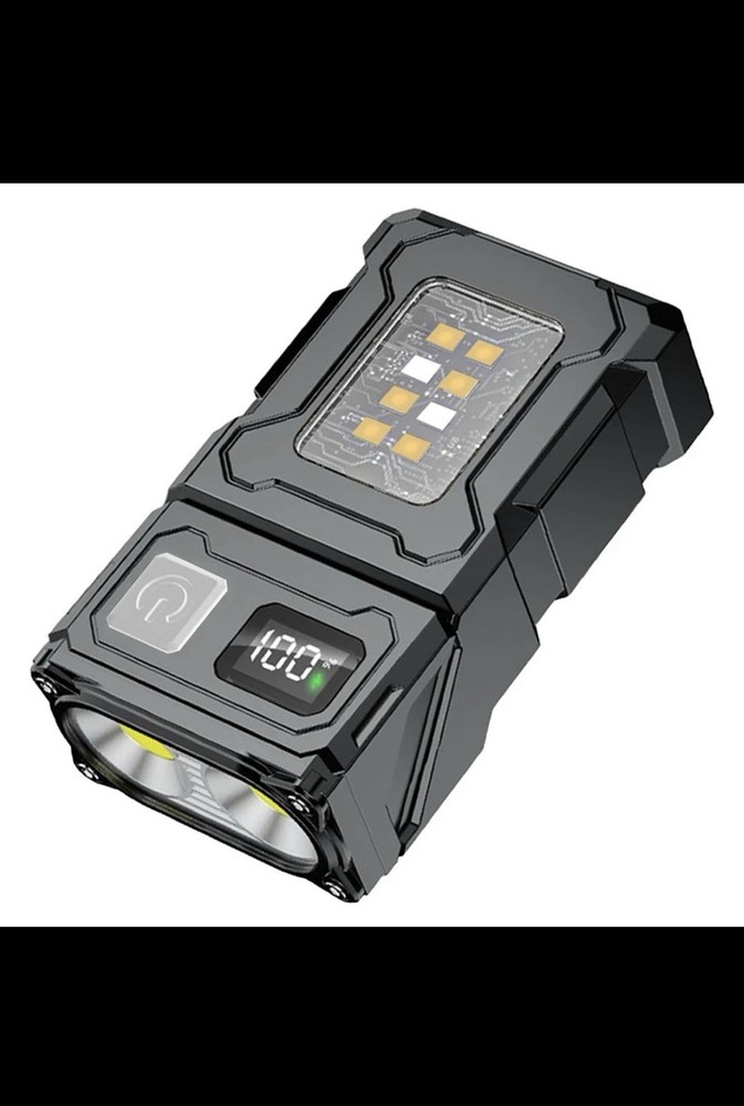 Multifunctional LED Flashlight Magnet Power Bank Type-C Display Black