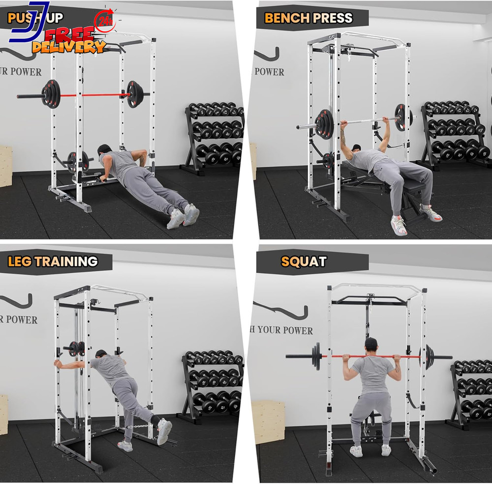 Power Cage Multi-Function Power Rack with LAT Pulldown 1600 LBS Weight Capacity