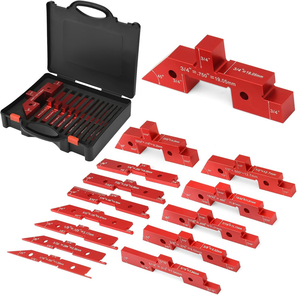 Setup Blocks Woodworking 14Pcs Aluminum Setup Bars with Case Setup Blocks Height