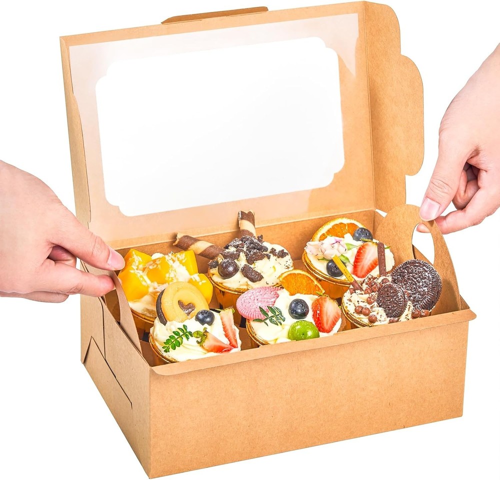 Brown Cupcake Boxes with Handle Tray - Tall Lar Muffin Boxes