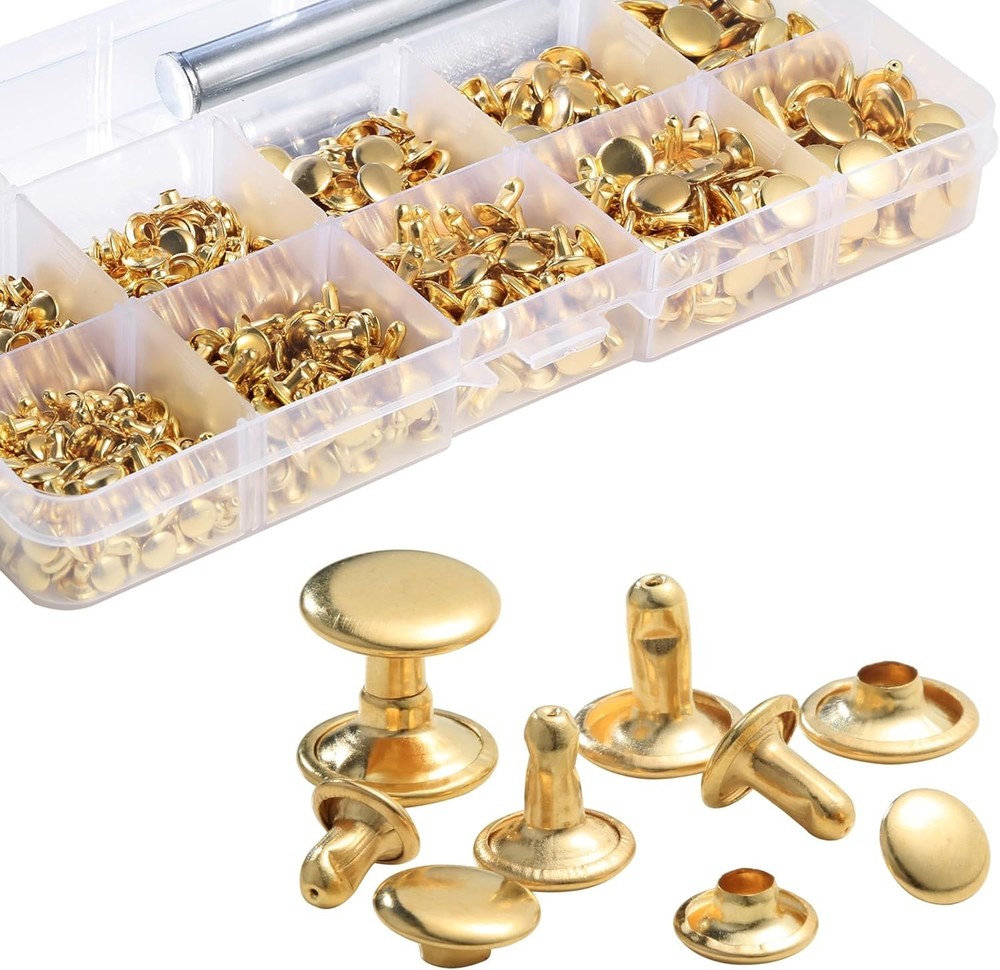 340 Sets Leather Rivets Kit Mixed Sizes Rivets for Leather Double Cap Rivets St