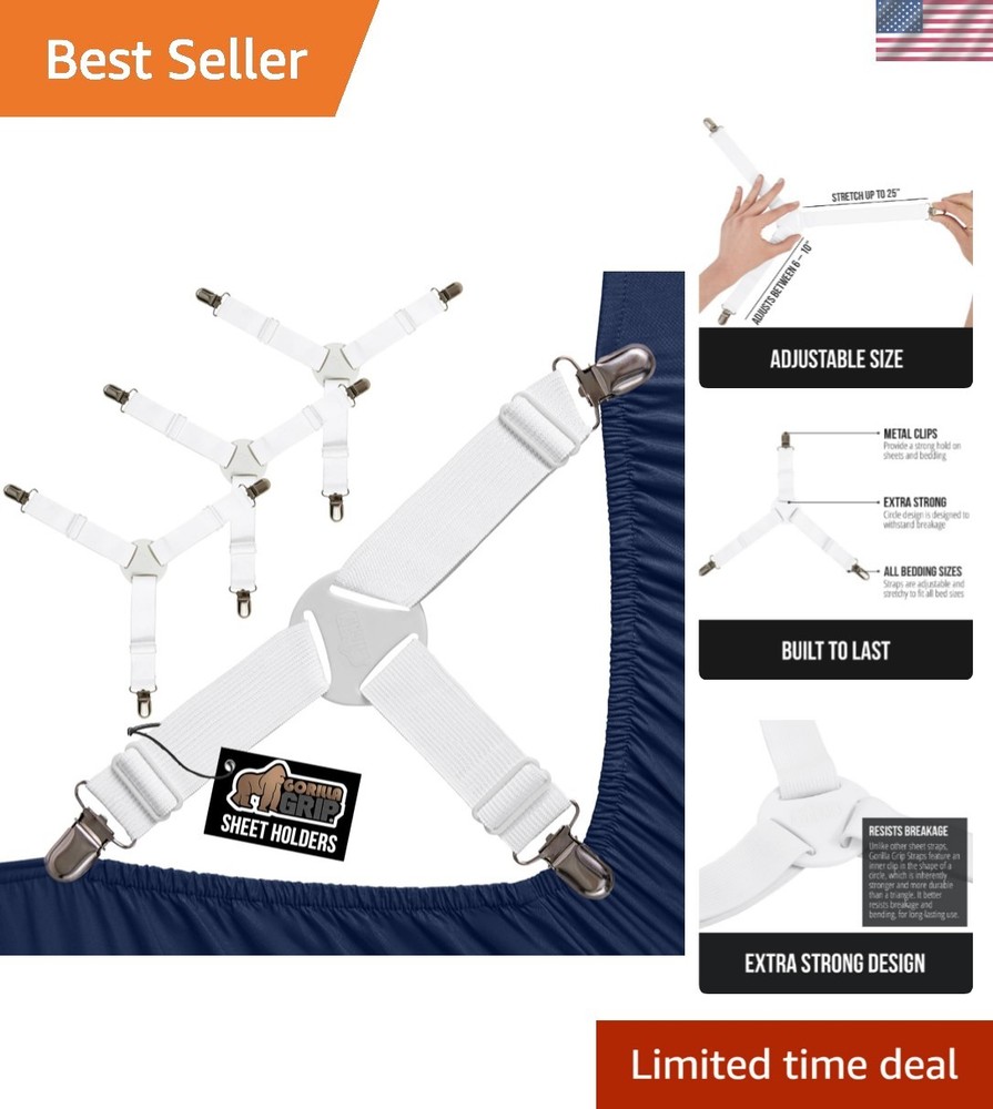 Patent Pending Bed Sheet Holders, Adjustable Elastic Fasteners with Metal Cli...