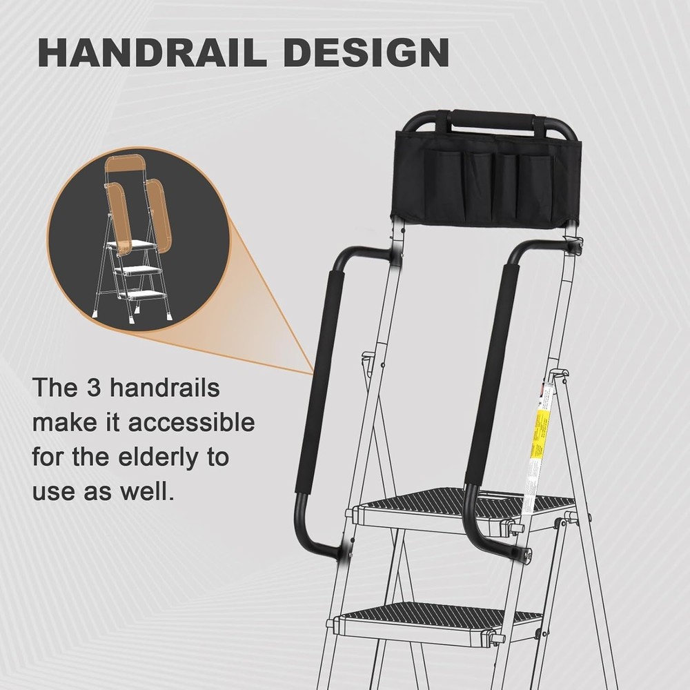 Versatile 3-Step Folding Ladder with Tool Bag - Maximum Safety & Stability