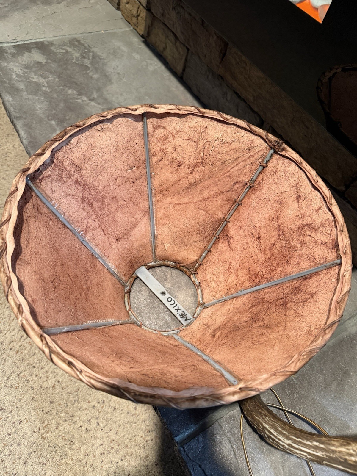 27” Large Trophy 5 Point Antler Mule Deer Vintage Lamp, Rawhide Shade