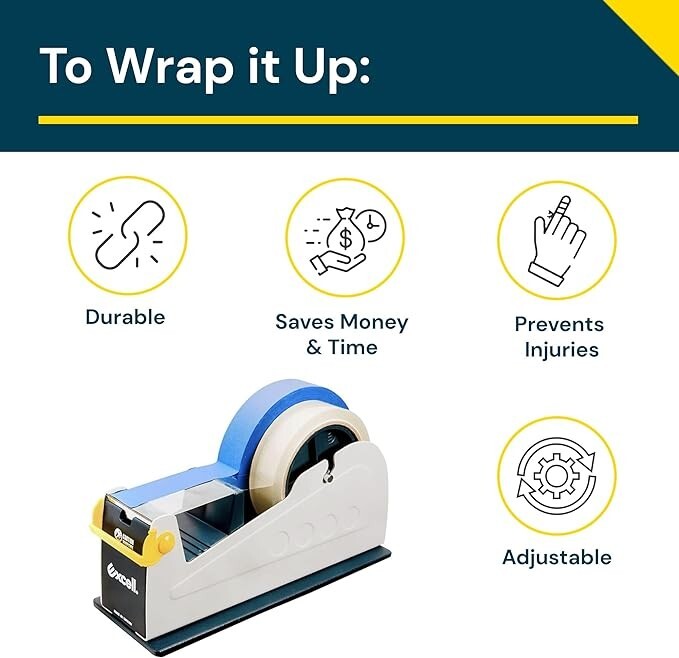 Excell Heavy Duty Steel Desk Tape Dispenser (2" Wide) Padded Foam Base