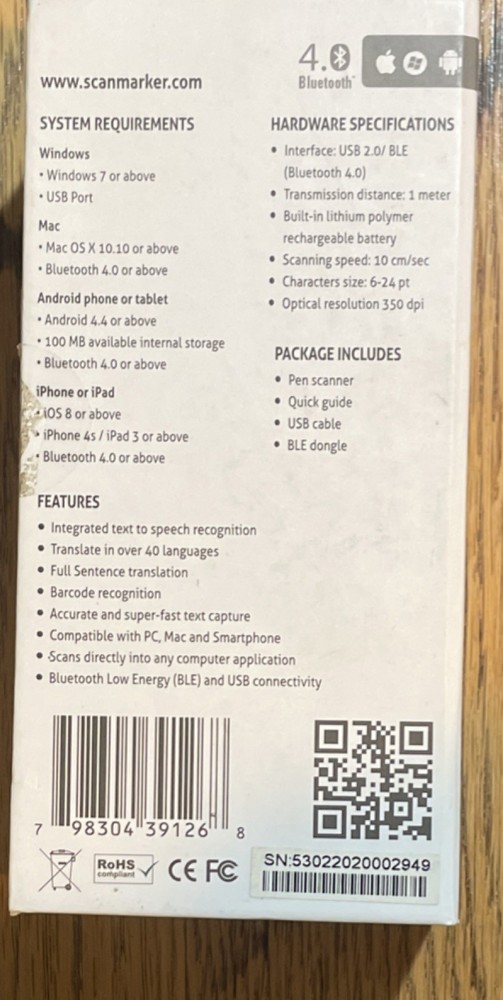 Scanmarker Air Wireless Bluetooth Portable Pen Scanner & Reader