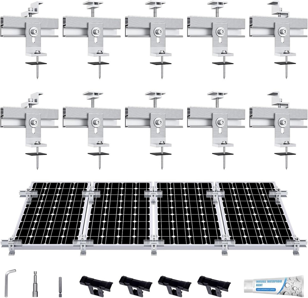 Solar Panel Mounting Bracket Kit, 10Pcs Mount for 1-4pcs Silver