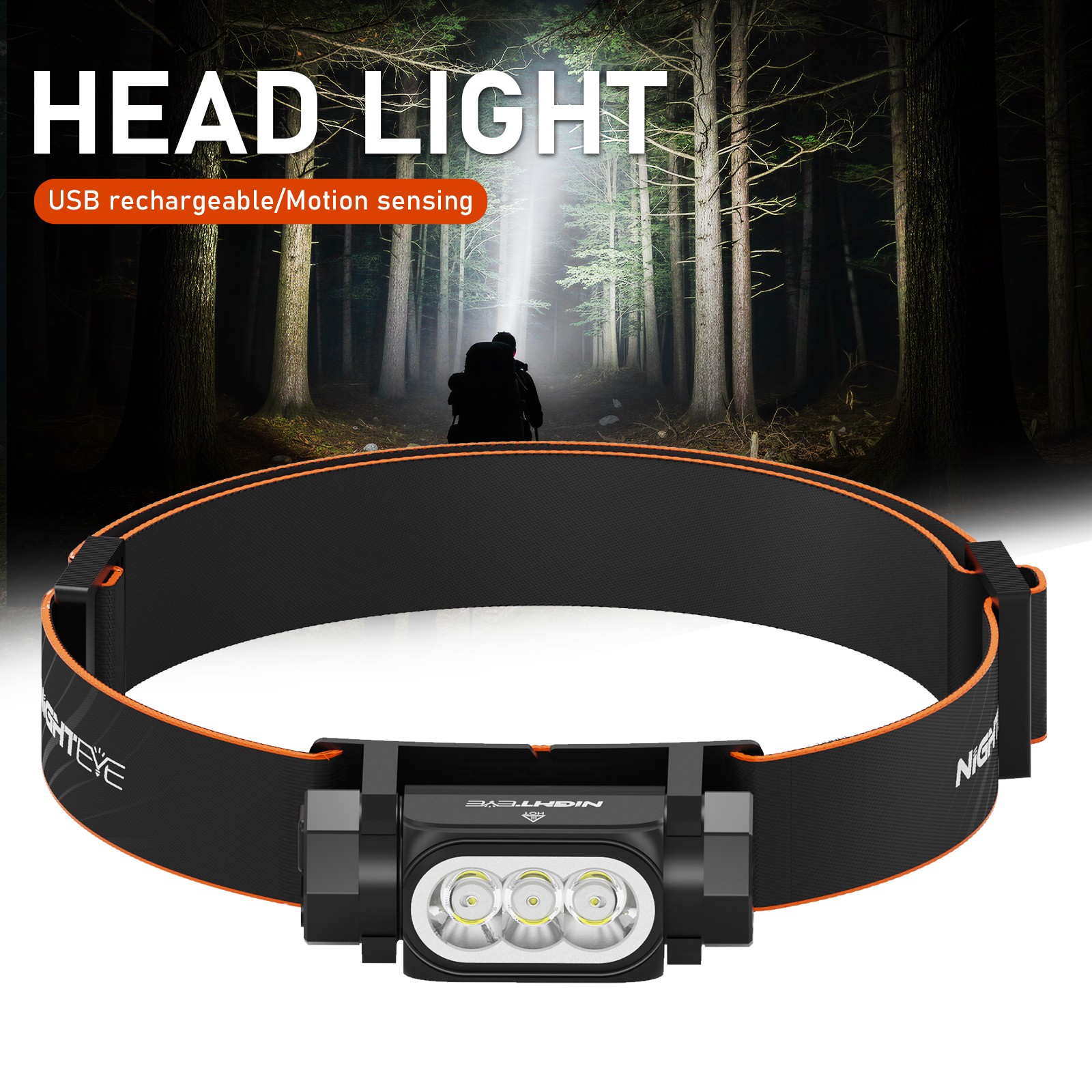 NIGHTEYE 2000 Lumen LED Rechargeable USB-C Camping Headlamp Super Bright Adult