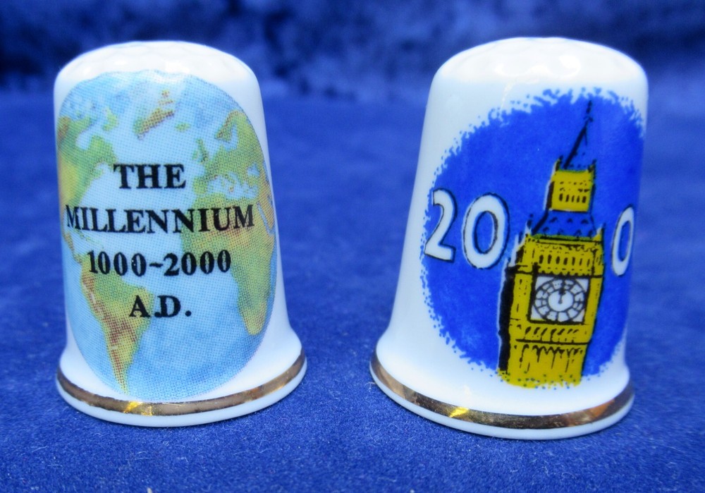 4 x Collectors Thimbles Celebrating the Millenium, 2000, Cute Millenium Bug
