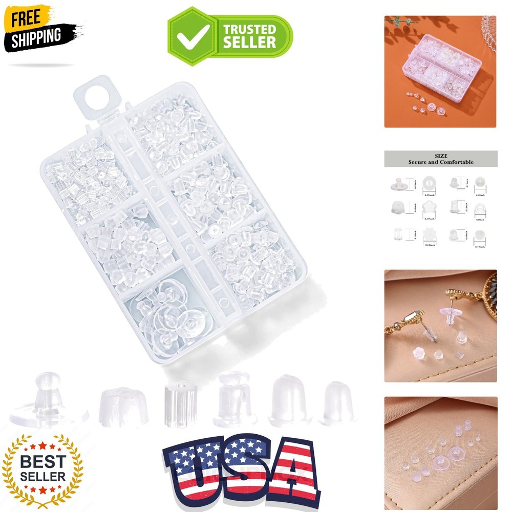 6 Styles Silicone Earring Backs for Studs, 600 Pcs Clear Soft Earring Backing...
