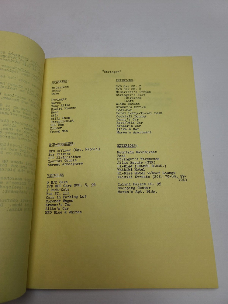 HAWAII FIVE-O / Robert Janes 1978 TV Script, Paul Williams "Stringer"